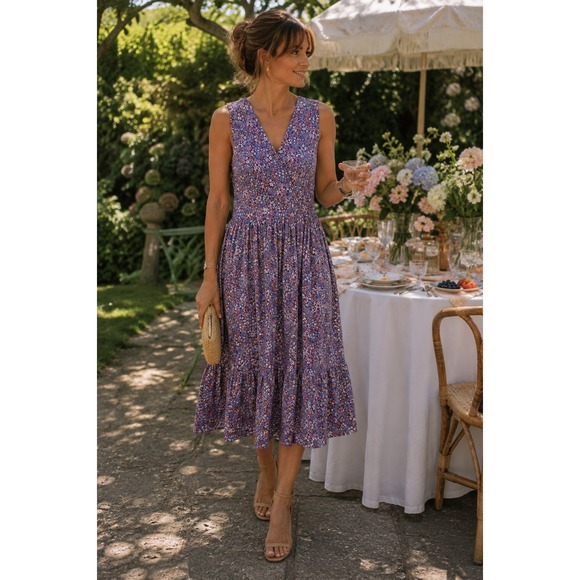J. Crew Dresses & Skirts - J.Crew Liberty Kayoko Floral Midi Dress Purple Cotton K7809 Size 2